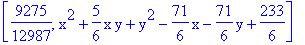 [9275/12987, x^2+5/6*x*y+y^2-71/6*x-71/6*y+233/6]